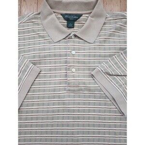 Brooks Brothers Golf Polo Shirt Men XL Tan Pattern Print 100% Pima Cotton